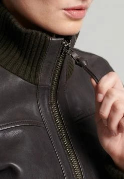 Superdry LEATHER BOMBER - Leather Jacket - Chocolate Brown -Superdry Shop 71a17110430e42749564dbe6d126ad7c