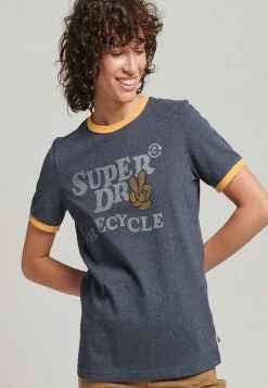 Superdry RINGER - Print T-shirt - Indigo Marl Amber