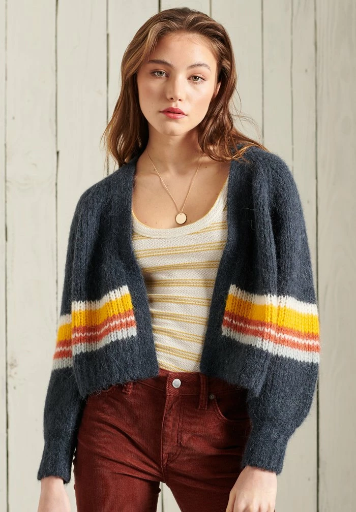 Superdry ALPACA BLEND STRIPE - Cardigan - Eclipse Navy Stripe 1 Superdry ALPACA BLEND STRIPE - Cardigan - Eclipse Navy Stripe