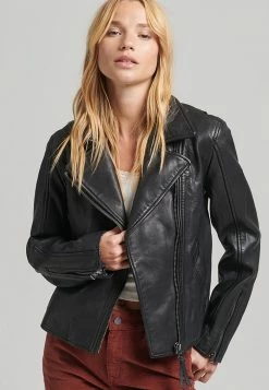 Superdry Leather Jacket - Vintage Black
