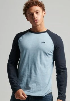 Superdry VINTAGE BASEBALL - Long Sleeved Top - Stone Blue Marl Eclipse Navy