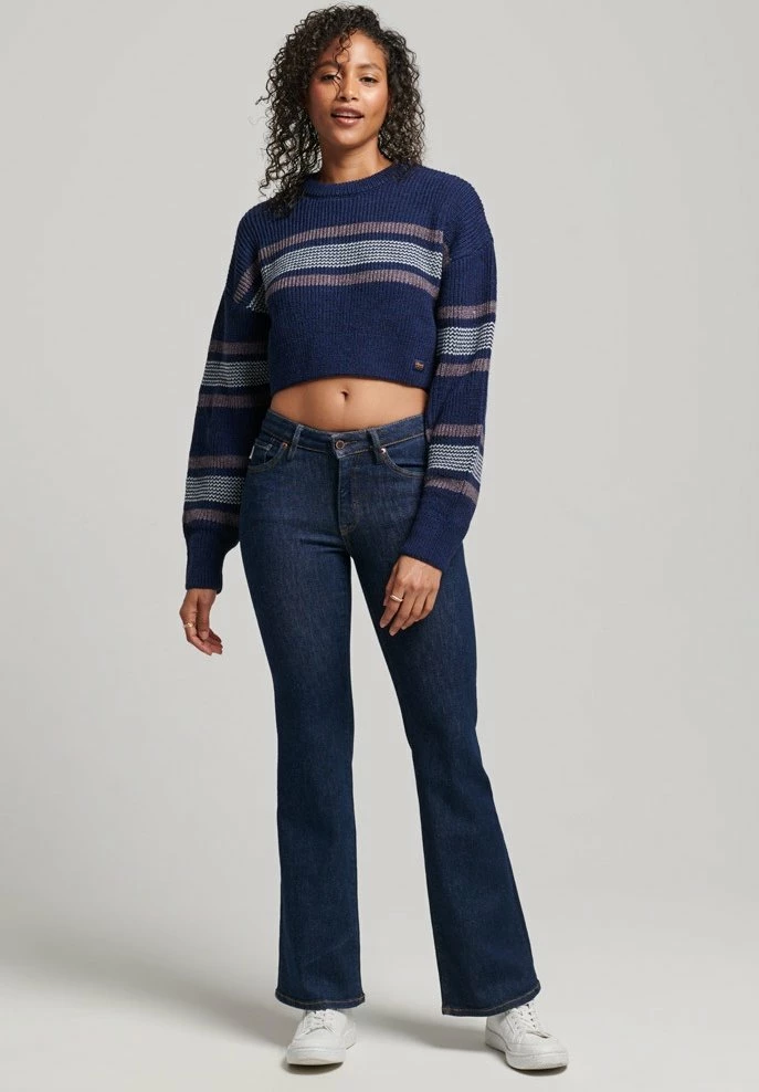 Superdry CROPPED CLASSIC CREW - Jumper - Navy Stripe 2 Superdry CROPPED CLASSIC CREW - Jumper - Navy Stripe - Image 2