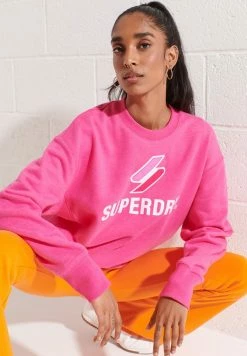 Superdry LOGO APPLIQUE CREW - Sweatshirt - Hot Pink Marl -Superdry Shop 7acaa7e8bd284dd48feeba10f366ce1e