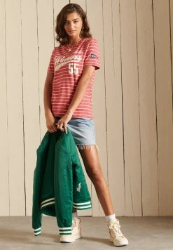 Superdry SCRIPT STYLE COLLEGE STRIPE - Print T-shirt - Soda Pop Red Marl