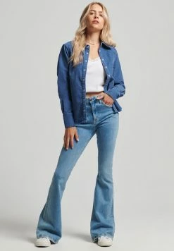 Superdry VINTAGE WESTERN - Button-down Blouse - Mid Wash Indigo