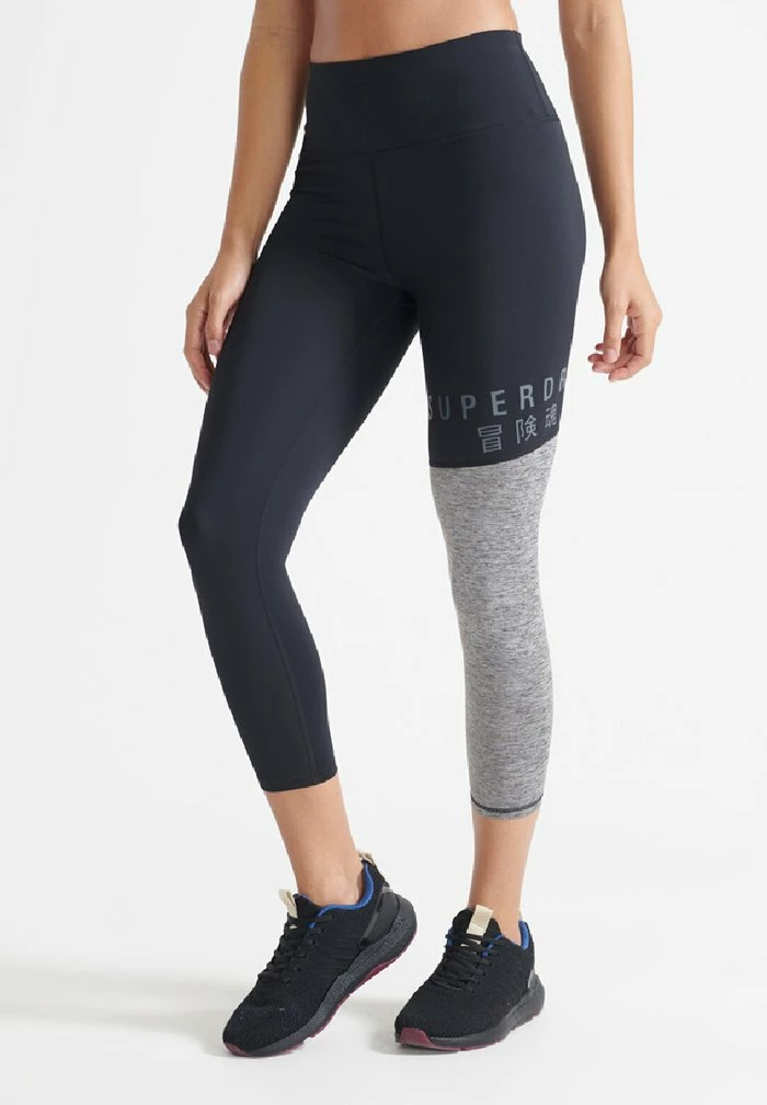 Superdry TRAINING GRAPHIC - Leggings - Trousers - Black/grey Marl 1 Superdry TRAINING GRAPHIC - Leggings - Trousers - Black/grey Marl