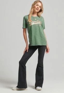 Superdry VINTAGE BOROUGH - Print T-shirt - Dark Grey Green
