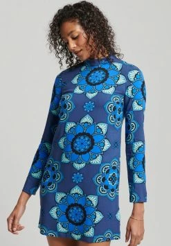 Superdry LONG SLEEVE MINI - Day Dress - Psychedelic Blue