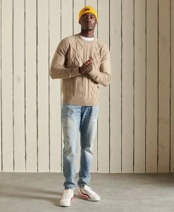 Superdry PATCHWORK CABLE CREW - Jumper - Oatmeal