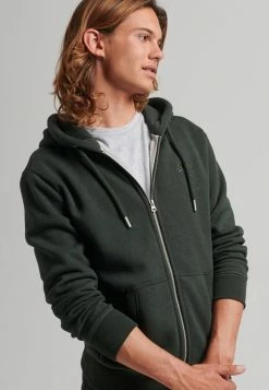 Superdry Zip-up Sweatshirt - Dark Olive Marl