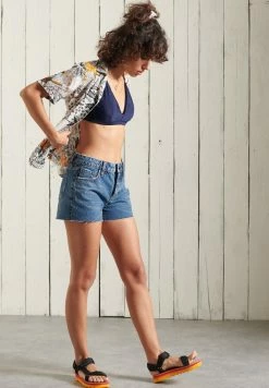 Superdry CUT OFF - Denim Shorts - Dark Indigo Aged