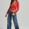 Superdry WRAP OVER - Long Sleeved Top - Papaya Red Marl