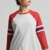 Superdry VINTAGE HALF SLEEVE BASEBALL - Long Sleeved Top - Hike Red Mrl Glacier Grey Mrl