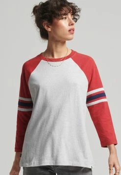 Superdry VINTAGE HALF SLEEVE BASEBALL - Long Sleeved Top - Hike Red Mrl Glacier Grey Mrl