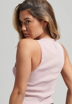 Superdry VINTAGE TRIM - Top - La Soft Pink Marl