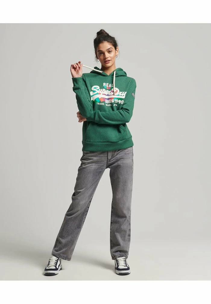 Superdry VINTAGE LOGO RAINBOW - Hoodie - Teal Grit 1 Superdry VINTAGE LOGO RAINBOW - Hoodie - Teal Grit