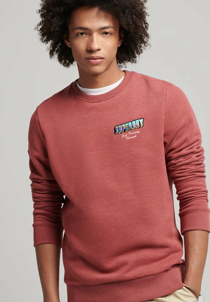 Superdry TRAVEL POSTCARD GRAPHIC - Sweatshirt - Rhubarb Marl 1 Superdry TRAVEL POSTCARD GRAPHIC - Sweatshirt - Rhubarb Marl