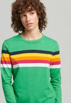 Superdry CALI STRIPE - Long Sleeved Top - Drop Kick Green Marl