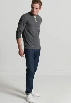 Superdry STUDIOS SLUB HENLEY - Long Sleeved Top - Tar Marl