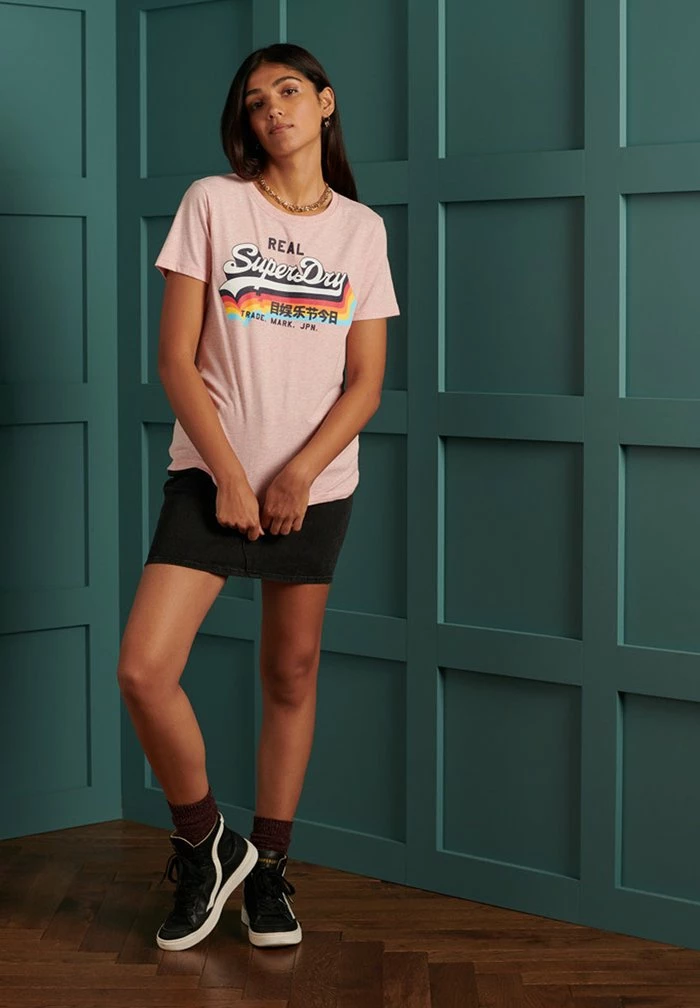 Superdry VINTAGE - Print T-shirt - Shell Pink Marl 1 Superdry VINTAGE - Print T-shirt - Shell Pink Marl