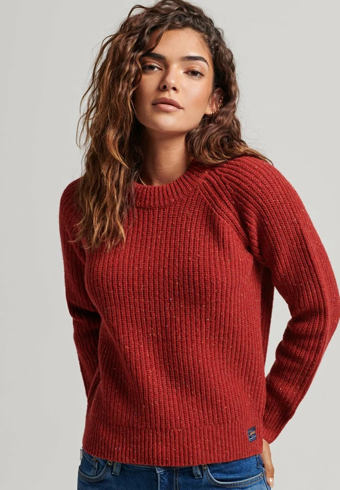Superdry TWEED RIB CREW - Jumper - Vintage Red 1 Superdry TWEED RIB CREW - Jumper - Vintage Red