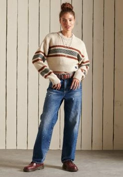 Superdry CROPPED CLASSIC CREW - Jumper - Ecru Stripe