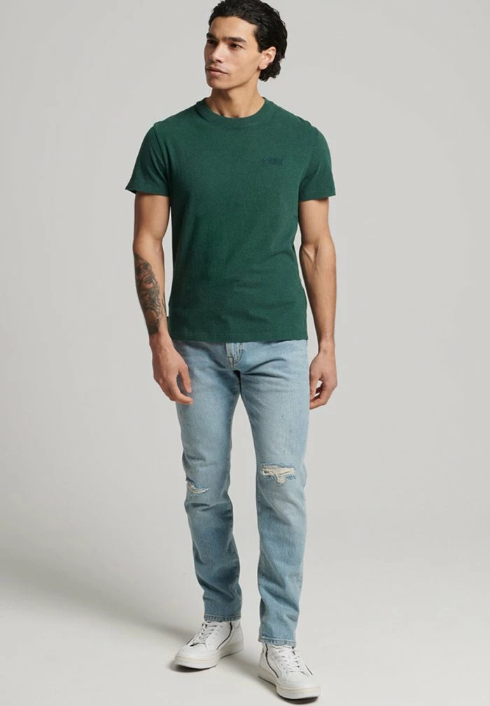 Superdry VINTAGE - Basic T-shirt - Buck Green Marl 1 Superdry VINTAGE - Basic T-shirt - Buck Green Marl
