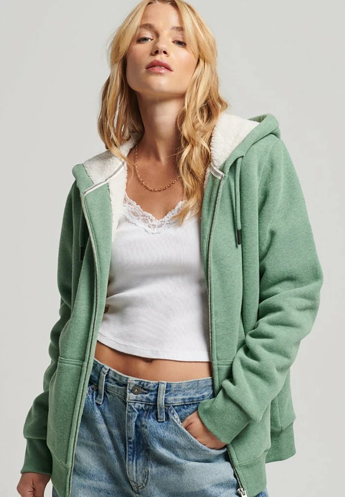 Superdry ESSENTIAL BORG - Zip-up Sweatshirt - Winter Mint Marl 1 Superdry ESSENTIAL BORG - Zip-up Sweatshirt - Winter Mint Marl