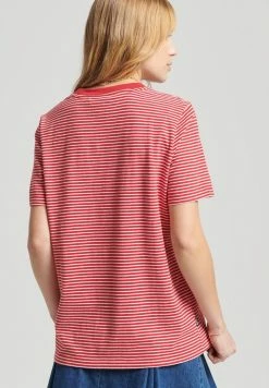 Superdry VINTAGE LOGO STRIPE - Print T-shirt - Papaya Red Marl Rodeo White