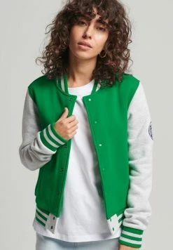 Superdry VINTAGE VARSITY - Bomber Jacket - Botanical Green Glacier Grey Marl