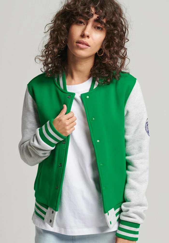Superdry VINTAGE VARSITY - Bomber Jacket - Botanical Green Glacier Grey Marl 1 Superdry VINTAGE VARSITY - Bomber Jacket - Botanical Green Glacier Grey Marl