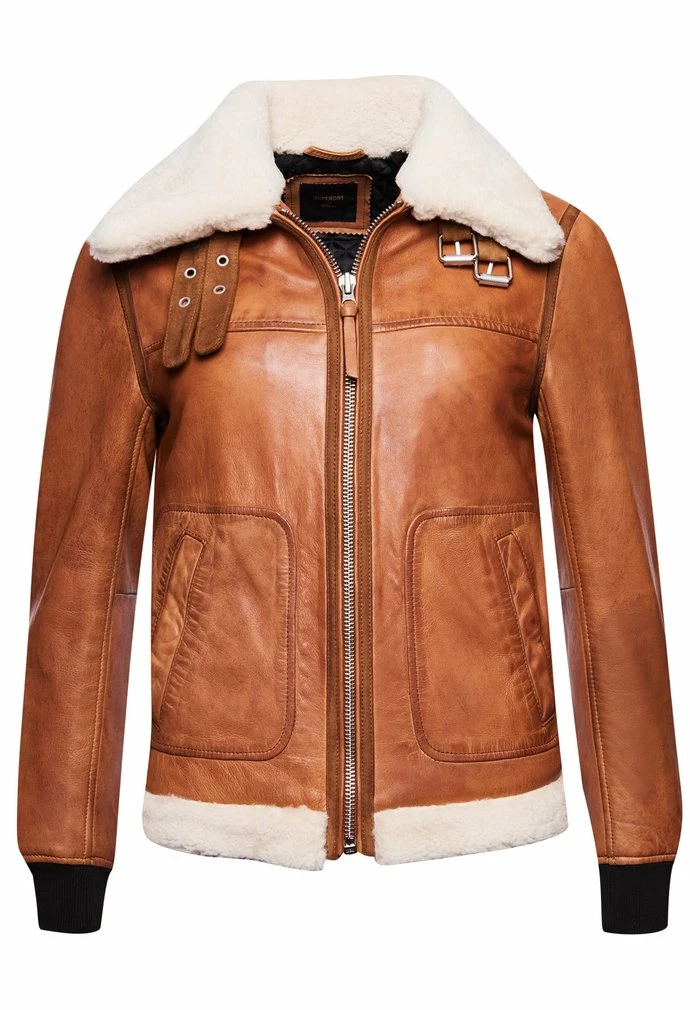 Superdry Flight - Leather Jacket - Tan 4 Superdry Flight - Leather Jacket - Tan - Image 4