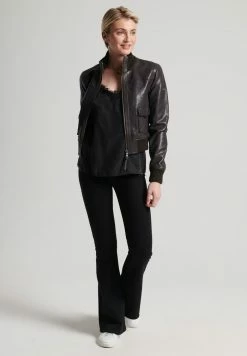 Superdry LEATHER BOMBER - Leather Jacket - Chocolate Brown