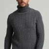 Superdry CABLE ROLL NECK - Jumper - Tar Marl