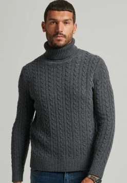 Superdry CABLE ROLL NECK - Jumper - Tar Marl