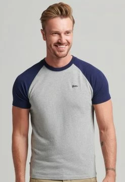 Superdry VINTAGE BASEBALL - Print T-shirt - Grey Marl Rich Navy
