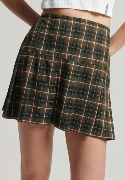 Superdry VINTAGE - Mini Skirt - Khaki Orange Check