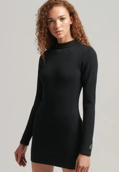 Superdry LOGO RIB BODYCON - Shift Dress - Black