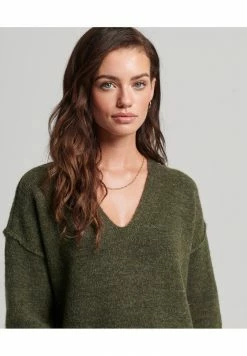 Superdry V NECK - Jumper Dress - Army Khaki Marl -Superdry Shop a6a8c31d215544babc8448f5bdab74bc