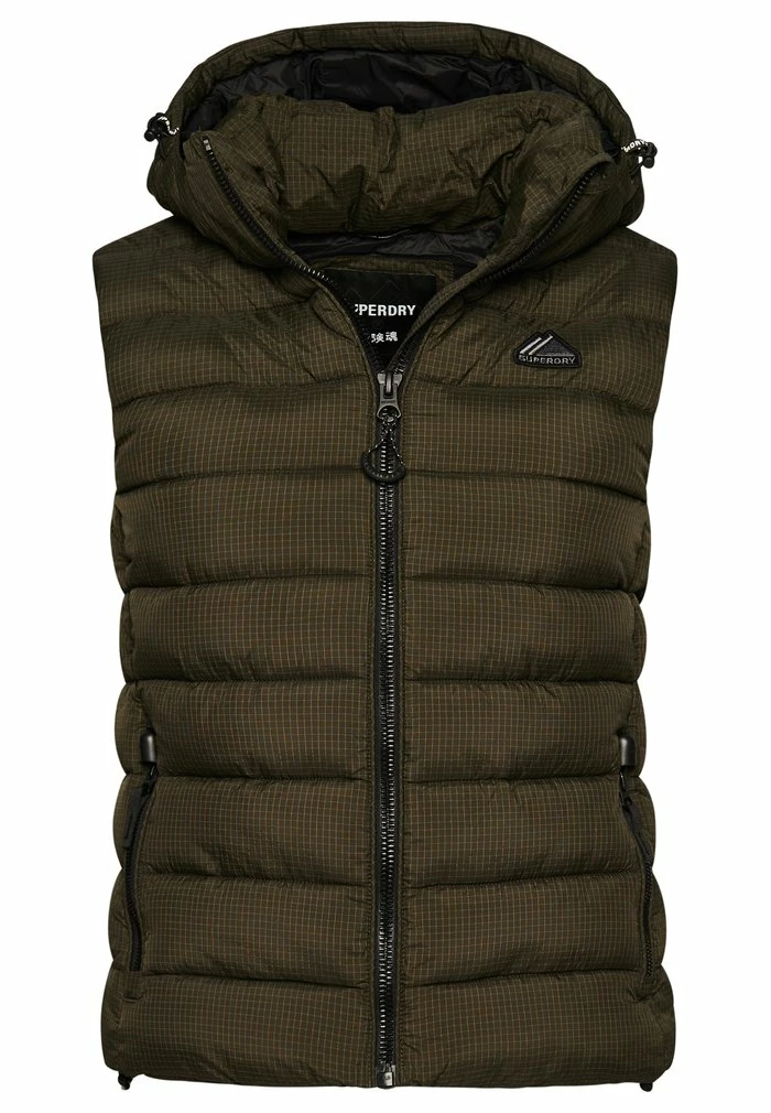Superdry CLASSIC - Waistcoat - Football Grid Khaki 5 Superdry CLASSIC - Waistcoat - Football Grid Khaki - Image 5