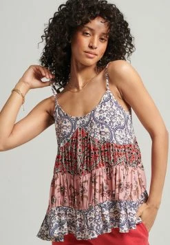 Superdry VINTAGE TIERED - Top - Soft Pink Block Print