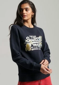 Superdry VINTAGE LOGO NARRATIVE CREW - Sweatshirt - Eclipse Navy