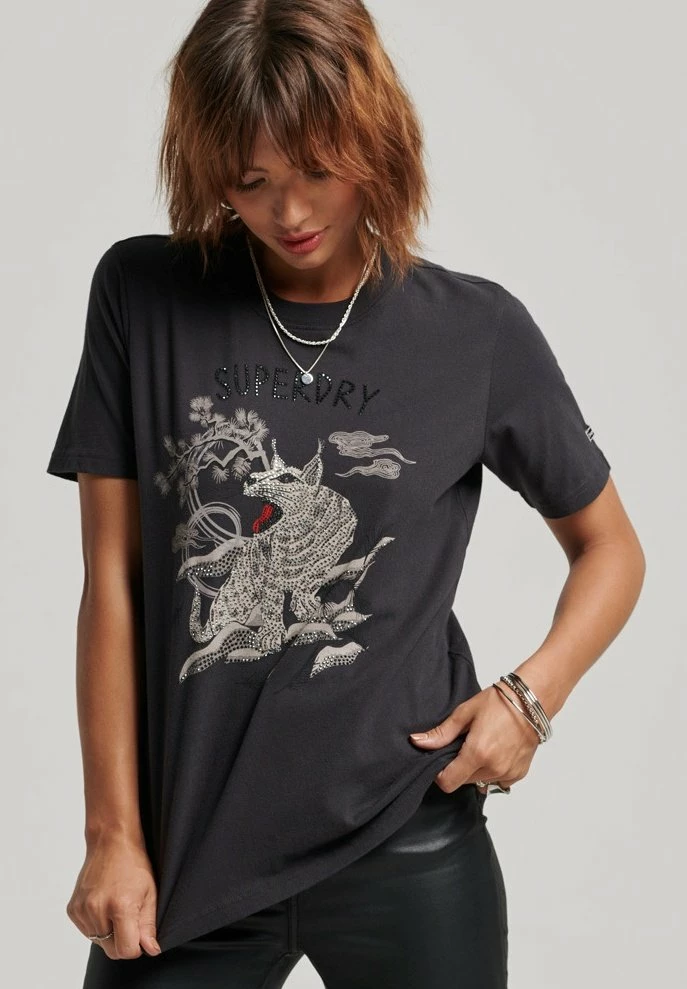 Superdry VINTAGE SUIKA - Print T-shirt - Heavy Metal Black 1 Superdry VINTAGE SUIKA - Print T-shirt - Heavy Metal Black