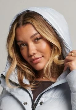 Superdry LONGLINE PUFFER - Winter Coat - Baby Blue White White -Superdry Shop a8f650fd6b2b436fbde57381a5afcf23