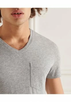 Superdry POCKET V-NECK - Basic T-shirt - Grey Slub Grindle