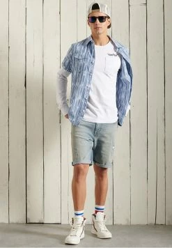 Superdry Denim Shorts - Leonard Mid Blue Repair