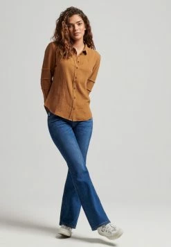 Superdry PENNY - Button-down Blouse - Denim Co Tobacco