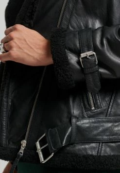Superdry AVIATOR - Leather Jacket - Black -Superdry Shop b1076ec1bd1d4d03a0bad9b9bd60f7bd