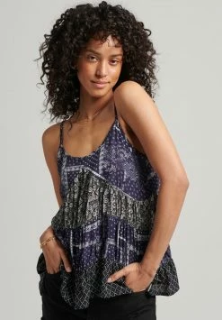 Superdry VINTAGE TIERED - Top - Indigo Black Block Print
