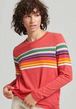 Superdry CALI STRIPE - Long Sleeved Top - Risk Red Marl